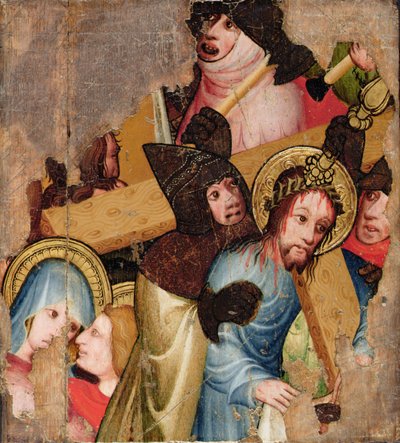 Kristus som bærer korset, ca. 1400-25 (olje og gull på panel) av English School